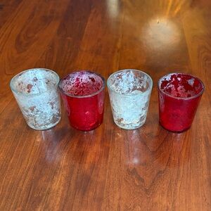 Set of 4 Mercury Glass Votive Candle Holders - Red & Silver